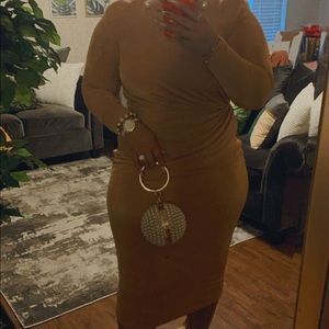 Tan Kara Mock Neck Dress